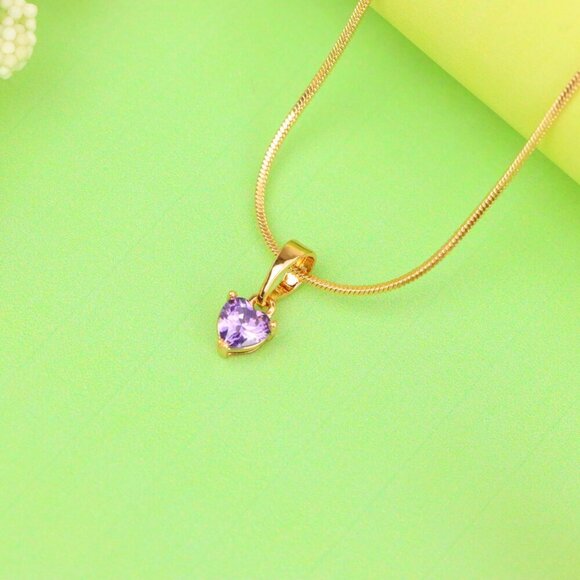 "Elegant Heart-Shaped Purple Pendant in Gold, XPPT1304 - Picture 3 of 12